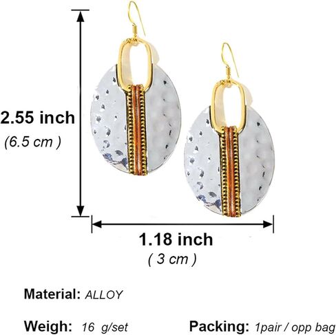coadipress Handmade Retro Hammered Oval Dangle Earrings for Women Bohemian Earring Lightweight Simple Geometry Crescent Earring Ethnic Hammered Earring in Saudi Arabia