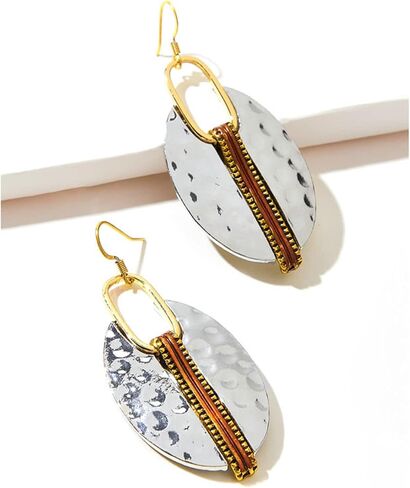 coadipress Handmade Retro Hammered Oval Dangle Earrings for Women Bohemian Earring Lightweight Simple Geometry Crescent Earring Ethnic Hammered Earring in Saudi Arabia