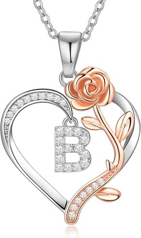 PAITAIN 925 Sterling Silver Rose Love Heart Initial Letter Pendant Necklace for Women Jewelry Mothers Day Anniversary Valentines Christmas Birthday Gifts for Her Mom Wife Girlfriend in Saudi Arabia