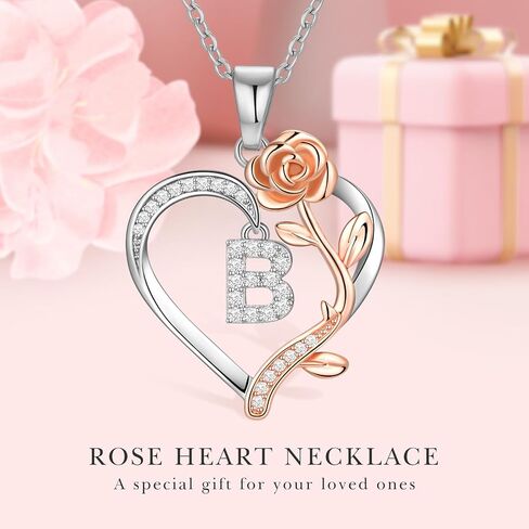 PAITAIN 925 Sterling Silver Rose Love Heart Initial Letter Pendant Necklace for Women Jewelry Mothers Day Anniversary Valentines Christmas Birthday Gifts for Her Mom Wife Girlfriend in Saudi Arabia