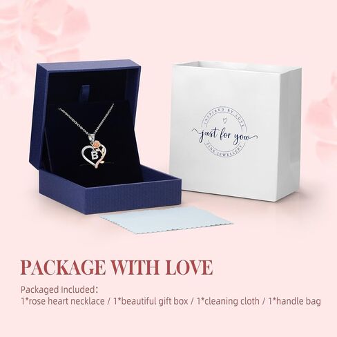 PAITAIN 925 Sterling Silver Rose Love Heart Initial Letter Pendant Necklace for Women Jewelry Mothers Day Anniversary Valentines Christmas Birthday Gifts for Her Mom Wife Girlfriend in Saudi Arabia