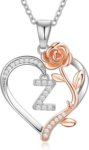 PAITAIN 925 Sterling Silver Rose Love Heart Initial Letter Pendant Necklace for Women Jewelry Mothers Day Anniversary Valentines Christmas Birthday Gifts for Her Mom Wife Girlfriend in Saudi Arabia