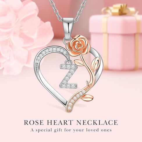 PAITAIN 925 Sterling Silver Rose Love Heart Initial Letter Pendant Necklace for Women Jewelry Mothers Day Anniversary Valentines Christmas Birthday Gifts for Her Mom Wife Girlfriend in Saudi Arabia