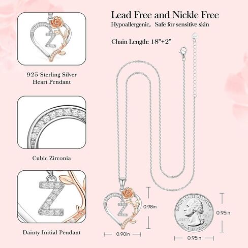 PAITAIN 925 Sterling Silver Rose Love Heart Initial Letter Pendant Necklace for Women Jewelry Mothers Day Anniversary Valentines Christmas Birthday Gifts for Her Mom Wife Girlfriend in Saudi Arabia
