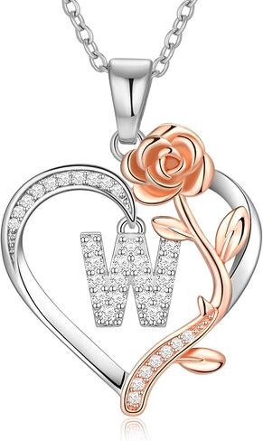 PAITAIN 925 Sterling Silver Rose Love Heart Initial Letter Pendant Necklace for Women Jewelry Mothers Day Anniversary Valentines Christmas Birthday Gifts for Her Mom Wife Girlfriend in Saudi Arabia