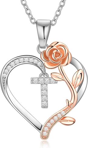 PAITAIN 925 Sterling Silver Rose Love Heart Initial Letter Pendant Necklace for Women Jewelry Mothers Day Anniversary Valentines Christmas Birthday Gifts for Her Mom Wife Girlfriend in Kuwait