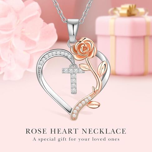 PAITAIN 925 Sterling Silver Rose Love Heart Initial Letter Pendant Necklace for Women Jewelry Mothers Day Anniversary Valentines Christmas Birthday Gifts for Her Mom Wife Girlfriend in Kuwait