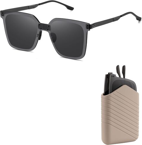 نظارات شمسية مستقطبة خفيفة الوزن للغاية وقابلة للطي - إطار معدني مربع وعدسة نايلون حماية من الأشعة فوق البنفسجية ومضادة للوهج in Kuwait