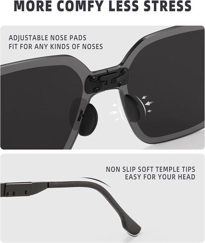 نظارات شمسية مستقطبة خفيفة الوزن للغاية وقابلة للطي - إطار معدني مربع وعدسة نايلون حماية من الأشعة فوق البنفسجية ومضادة للوهج in Kuwait