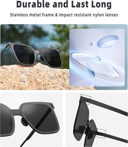 نظارات شمسية مستقطبة خفيفة الوزن للغاية وقابلة للطي - إطار معدني مربع وعدسة نايلون حماية من الأشعة فوق البنفسجية ومضادة للوهج in Kuwait