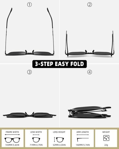 نظارات شمسية مستقطبة خفيفة الوزن للغاية وقابلة للطي - إطار معدني مربع وعدسة نايلون حماية من الأشعة فوق البنفسجية ومضادة للوهج in Kuwait