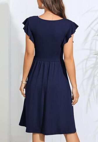 Lamilus Women's 2026 Summer Casual Swing Knee-Length Dress: V-Neck Ruffle Sleeves, Front Button Down with Side Pockets in Kuwait