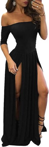 Vrtige Women's Sexy Off Shoulder High Split Short Sleeve Flowy Cocktail Maxi Long Dress in Saudi Arabia