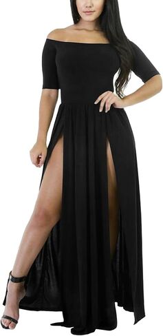 Vrtige Women's Sexy Off Shoulder High Split Short Sleeve Flowy Cocktail Maxi Long Dress in Saudi Arabia