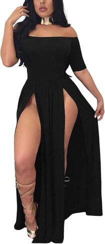 Vrtige Women's Sexy Off Shoulder High Split Short Sleeve Flowy Cocktail Maxi Long Dress in Saudi Arabia