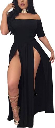 Vrtige Women's Sexy Off Shoulder High Split Short Sleeve Flowy Cocktail Maxi Long Dress in Saudi Arabia