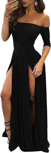 Vrtige Women's Sexy Off Shoulder High Split Short Sleeve Flowy Cocktail Maxi Long Dress in Saudi Arabia