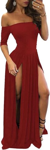Vrtige Women's Sexy Off Shoulder High Split Short Sleeve Flowy Cocktail Maxi Long Dress in Saudi Arabia
