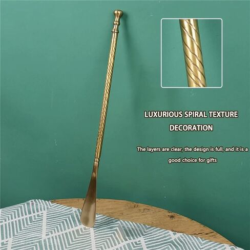 Shoe Horn Long Handle Office Medium and Long Handle Spiral Pattern Shoe Helper, Durable Brass Shoe Lifter, Gift-Giving Options (Color : Gold, Size : 47 * 4cm) in Saudi Arabia