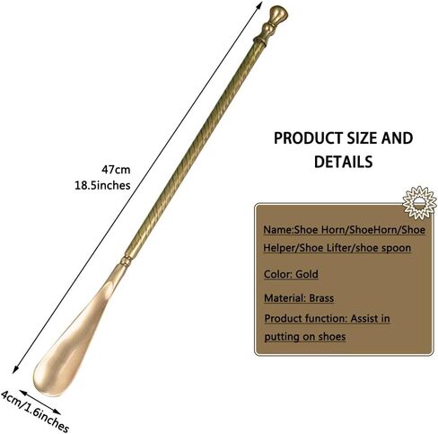 Shoe Horn Long Handle Office Medium and Long Handle Spiral Pattern Shoe Helper, Durable Brass Shoe Lifter, Gift-Giving Options (Color : Gold, Size : 47 * 4cm) in Saudi Arabia