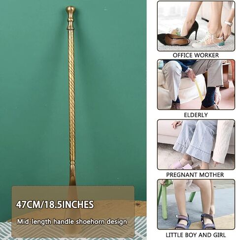 لبيسة الحذاء بمقبض طويل للمكتب بمقبض متوسط ​​وطويل مساعد أحذية بنمط حلزوني، رافع أحذية نحاسي متين، خيارات تقديم الهدايا (اللون: ذهبي، الحجم: 47 * 4 سم) in Kuwait