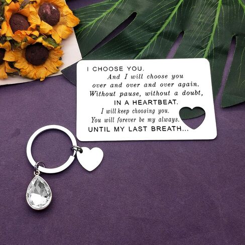 Engraved Wallet Card Inserts Keychain Set for Men Women Husband Anniversary Card Gifts Romantic Gifts for Him Boyfriend Gifts Stainless Steel Wallet Inserts Birthday Christmas Wedding Couple Gift in Saudi Arabia