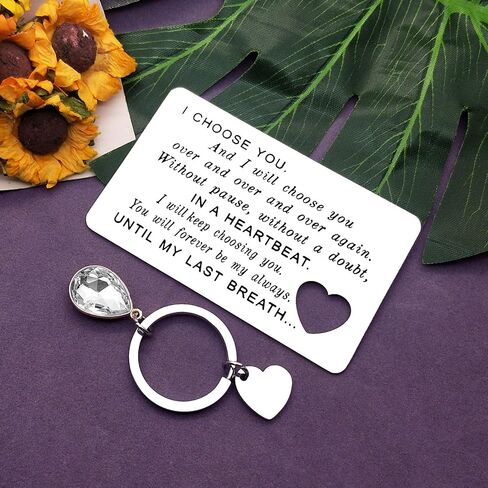 Engraved Wallet Card Inserts Keychain Set for Men Women Husband Anniversary Card Gifts Romantic Gifts for Him Boyfriend Gifts Stainless Steel Wallet Inserts Birthday Christmas Wedding Couple Gift in Saudi Arabia