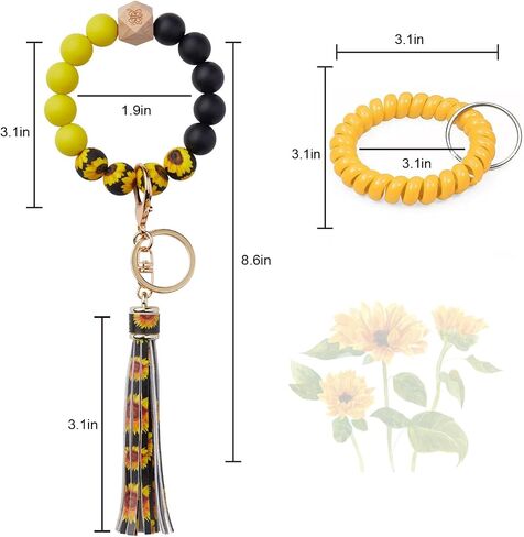 Key Ring with Leather Tassel Bracelet Car Keychain Wristlet Silicone Women Beaded Bangle Chains keychain lanyard for women keychains for women bulk keychain accessories in Saudi Arabia