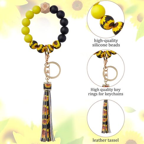 Key Ring with Leather Tassel Bracelet Car Keychain Wristlet Silicone Women Beaded Bangle Chains keychain lanyard for women keychains for women bulk keychain accessories in Saudi Arabia