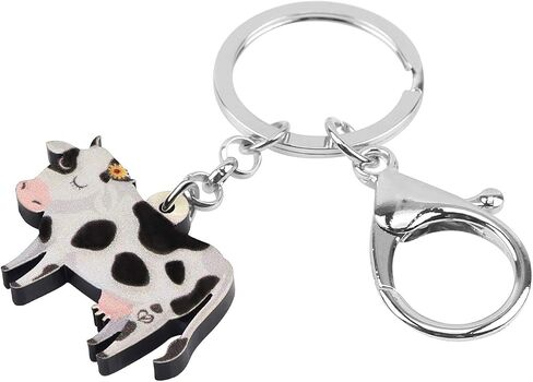 Acrylic Cute Dairy Cow Keychain Cattle Keyring Farm Jewelry Charms For Women Girls in Saudi Arabia