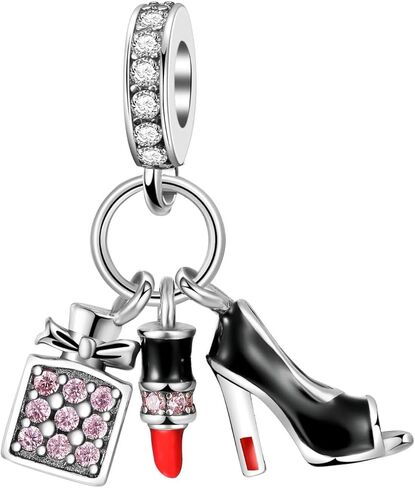 Black High Heels Charm 925 Sterling Silver Perfume Lipstick Dangle Charms Clear Cubic Zirconia Charms for Bracelets Necklaces Jewelry Gift for Women Girl Pendant Beads in Kuwait