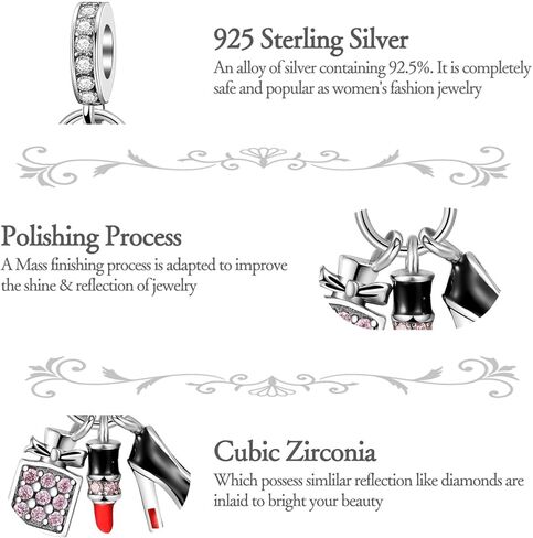 Black High Heels Charm 925 Sterling Silver Perfume Lipstick Dangle Charms Clear Cubic Zirconia Charms for Bracelets Necklaces Jewelry Gift for Women Girl Pendant Beads in Kuwait