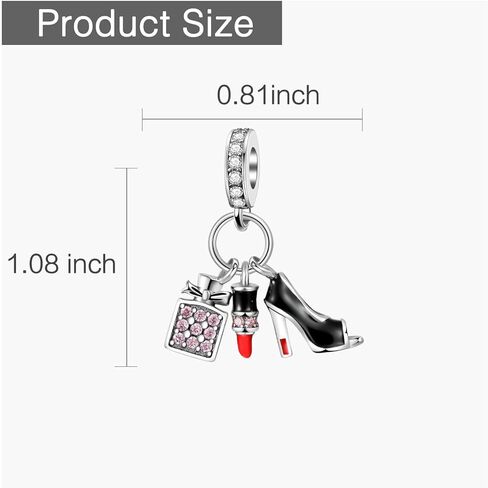 Black High Heels Charm 925 Sterling Silver Perfume Lipstick Dangle Charms Clear Cubic Zirconia Charms for Bracelets Necklaces Jewelry Gift for Women Girl Pendant Beads in Kuwait