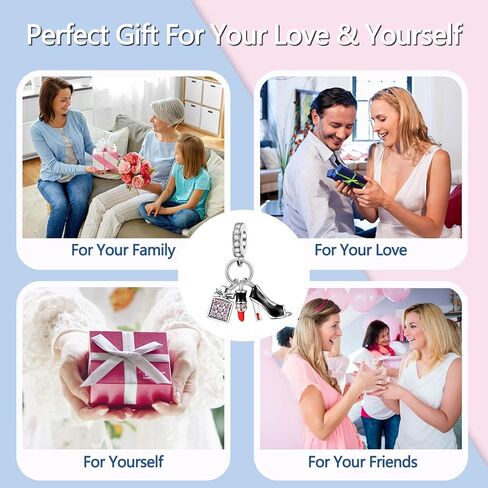 Black High Heels Charm 925 Sterling Silver Perfume Lipstick Dangle Charms Clear Cubic Zirconia Charms for Bracelets Necklaces Jewelry Gift for Women Girl Pendant Beads in Kuwait