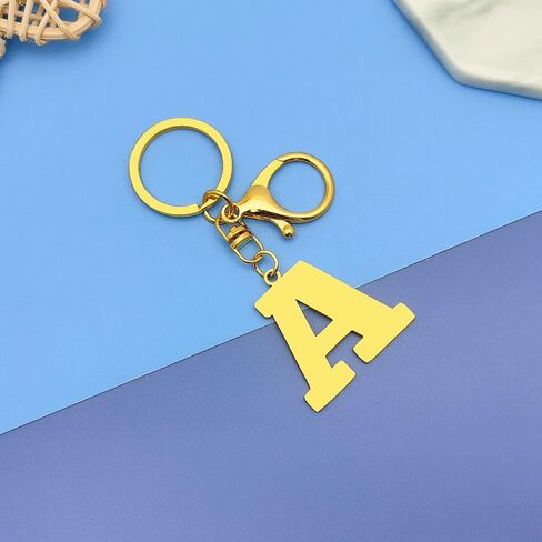Letter Keychain Gold A-Z Keychain Monogrammed Gift Stainless Steel Initial Keyring Birthday Christmas Couple Gift in Saudi Arabia
