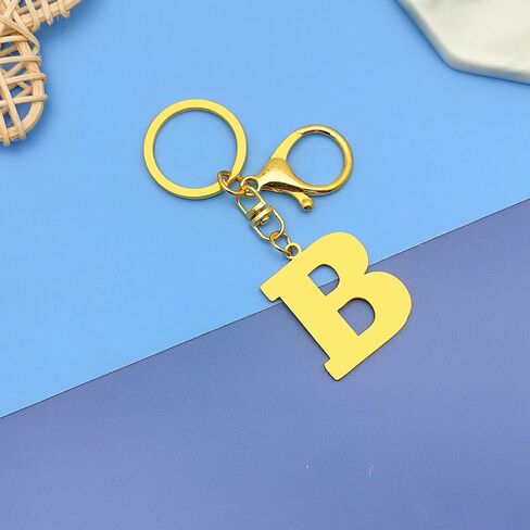 Letter Keychain Gold A-Z Keychain Monogrammed Gift Stainless Steel Initial Keyring Birthday Christmas Couple Gift in Saudi Arabia