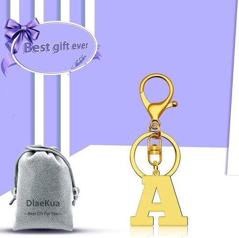 Letter Keychain Gold A-Z Keychain Monogrammed Gift Stainless Steel Initial Keyring Birthday Christmas Couple Gift in Saudi Arabia