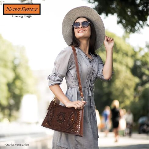 NATIVE ESSENCE Genuine Leather Vintage Brown Handtooled Leather Sling Bag for Women in Kuwait