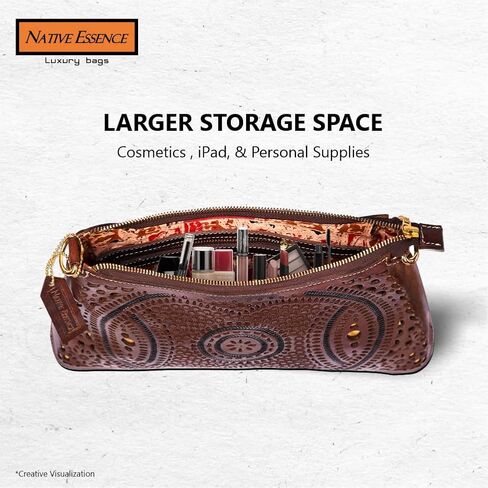 NATIVE ESSENCE Genuine Leather Vintage Brown Handtooled Leather Sling Bag for Women in Kuwait