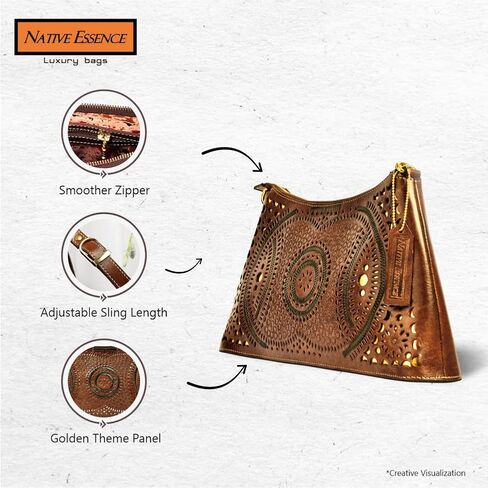 NATIVE ESSENCE Genuine Leather Vintage Brown Handtooled Leather Sling Bag for Women in Kuwait