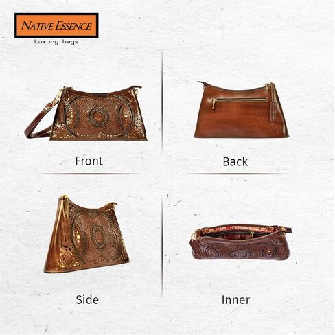 NATIVE ESSENCE Genuine Leather Vintage Brown Handtooled Leather Sling Bag for Women in Kuwait