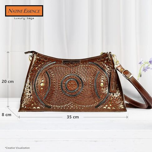 NATIVE ESSENCE Genuine Leather Vintage Brown Handtooled Leather Sling Bag for Women in Kuwait