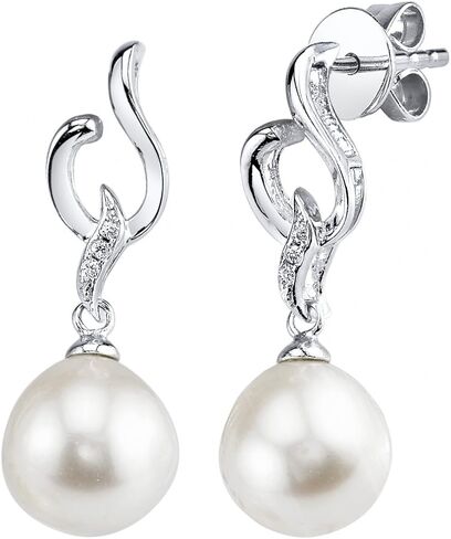 THE PEARL SOURCE 9-10mm Genuine White Freshwater Cultured Pearl & Cubic Zirconia Eliana Earrings for Women in Saudi Arabia
