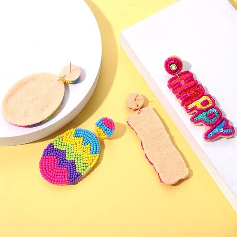 4 Pairs Easter Earrings for Women, Beaded Rabbit Bunny Earrings Colorful Easter Egg Earrings, Spring Holiday Earrings Handmade Easter Accessory Jewelry Gifts in Kuwait