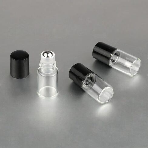 25 Pcs Clear Glass Mini Roll On Bottles Empty Essential Oil Roller Ball Bottles Perfume Lip Blam Cosmetic Sample Vials Roller Glass Bottles Container With Black Cap (1ml) in Saudi Arabia