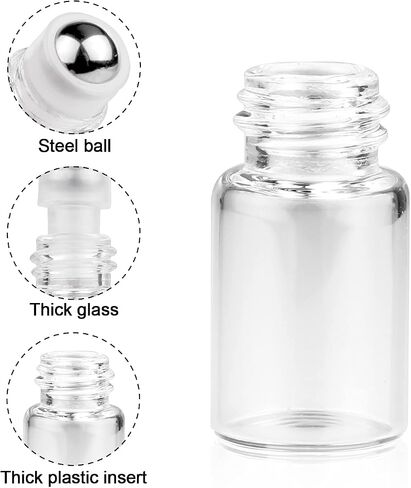 25 Pcs Clear Glass Mini Roll On Bottles Empty Essential Oil Roller Ball Bottles Perfume Lip Blam Cosmetic Sample Vials Roller Glass Bottles Container With Black Cap (1ml) in Saudi Arabia