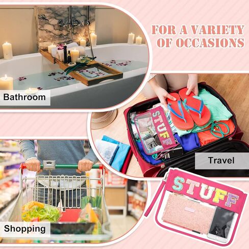 قطعتان من أكياس الوجبات الخفيفة، حقيبة من قماش شانيل، حقائب مكياج شفافة من Preppy، هدايا صيفية، محافظ متعددة الأغراض بسحاب من مادة PVC للنساء والفتيات، وملعب السفر على الشاطئ، مقاسين، لونين in Kuwait