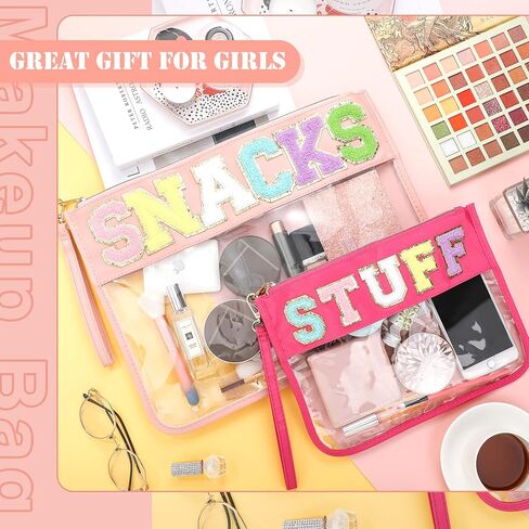 قطعتان من أكياس الوجبات الخفيفة، حقيبة من قماش شانيل، حقائب مكياج شفافة من Preppy، هدايا صيفية، محافظ متعددة الأغراض بسحاب من مادة PVC للنساء والفتيات، وملعب السفر على الشاطئ، مقاسين، لونين in Kuwait