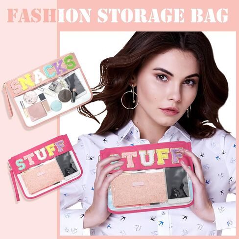 قطعتان من أكياس الوجبات الخفيفة، حقيبة من قماش شانيل، حقائب مكياج شفافة من Preppy، هدايا صيفية، محافظ متعددة الأغراض بسحاب من مادة PVC للنساء والفتيات، وملعب السفر على الشاطئ، مقاسين، لونين in Kuwait