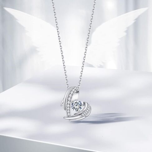 PHNIBIRD Women's Heart Necklace, Angel Wings Necklace, Women's 925 Silver with Zircon Pendant, Gifts for Women, Chain in Kuwait